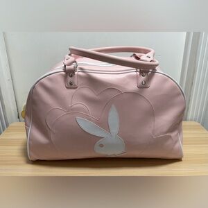 VTG Playboy Pink White Doctors Bag Purse 90s Y2K Gym Duffle Overnight Travel 18"